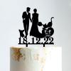 Mr And Mrs Cake Toppers for Wedding Bride And Groom with Pet Wedding Cake Topper Couple Silhouette Custom Wedding Cake Topper Anniversary Cake Toppers Black Acrylic, 6 Inch view 1