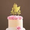 Personalized Mr And Mrs Cake Topper Bride And Groom with Pet Wedding Cake Topper Couple Silhouette Personalized Cake Topper Rustic Wedding Cake Topper Gold Glitter Wood, 6 Inch view 1