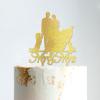 Personalized Mr And Mrs Cake Topper Bride And Groom with Pet Wedding Cake Topper Couple Silhouette Personalized Cake Topper Rustic Wedding Cake Topper Gold Glitter Wood, 6 Inch view 4