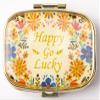 AmyZone Metal Pill Organizer Travel Friendly Portable Compact Pill Box Cute Pill Case to Hold Vitamins/Tylenol/Fish Oil/Supplements/Meds/Tablet for Purse/Pocket(Happy Go Lucky) view 1