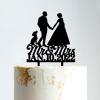 Rustic Mr And Mrs Cake Topper Bride And Groom with Pet Wedding Cake Topper Couple Silhouette Custom Cake Topper Anniversary Baptism Cake Topper Black Acrylic, 6 Inch view 1