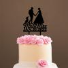 Rustic Mr And Mrs Cake Topper Bride And Groom with Pet Wedding Cake Topper Couple Silhouette Custom Cake Topper Anniversary Baptism Cake Topper Black Acrylic, 6 Inch view 4