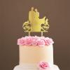 Custom Mr Mrs Cake Topper Bride And Groom with Pet Wedding Cake Topper Couple Silhouette Custom Initials Cake Topper Rustic Wedding Cake Topper Gold Glitter Wood, 6 Inch view 1