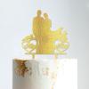 Custom Mr Mrs Cake Topper Bride And Groom with Pet Wedding Cake Topper Couple Silhouette Custom Initials Cake Topper Rustic Wedding Cake Topper Gold Glitter Wood, 6 Inch view 4