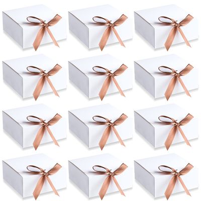 AIEX 12 Pcs Gift Boxes with Lids, 4.5" x4.5"x2" Present Boxes Square Gift Box with Champagne Wrap Ribbons, Gift Wrap Boxes for Birthday Wedding Party Christmas Chocolate Candy (White)