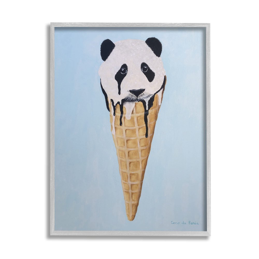 Stupell Industries Adorable Panda Bear Ice Cream Waffle Cone,Design by Coco de Paris