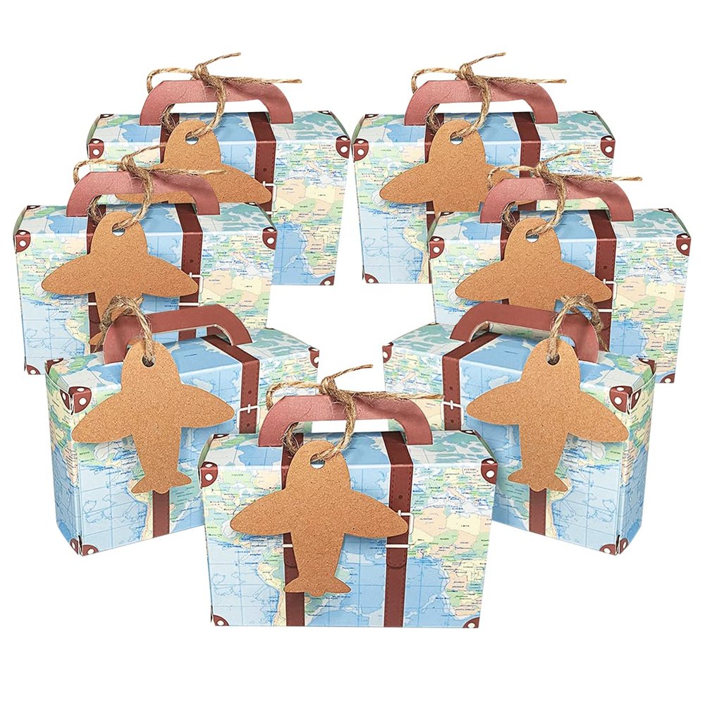 Faylapa Suitcase Candy Boxes, Party Favor Candy Box, Vintage Kraft Paper Gift Bag for Travel Theme Party,Wedding,Birthday,Bridal Shower (Airplane 50pcs)