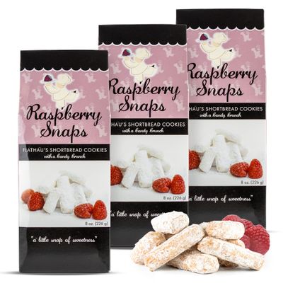 Flathaus Fine Foods, Gourmet Shortbread Cookies, Handcrafted All Natural Artisan Bites, Southern-Baked Sweet Snaps with a Buttery Finish (Pack of 3, Raspberry)
