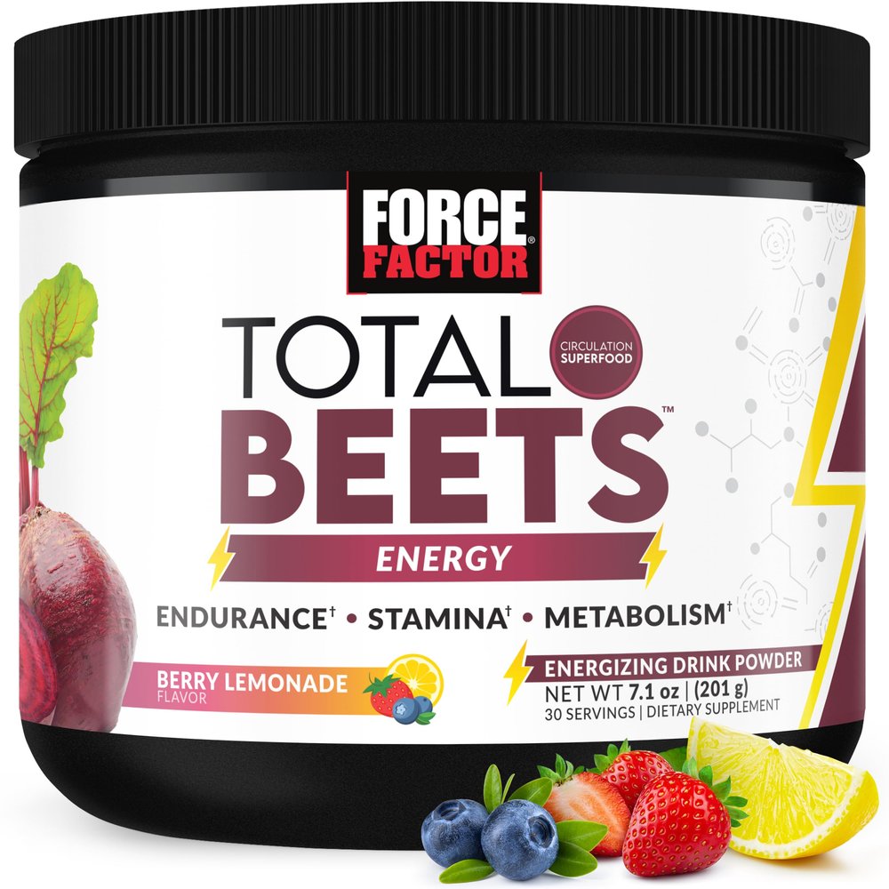 Force Factor Total Beets Beet Root Powder with Energy, NO3-T Nitrates to Support Circulation, Blood Pressure, Blood Flow, and Stamina - Plus Green Tea Extract. A Superfood Supplement, 30 Servings