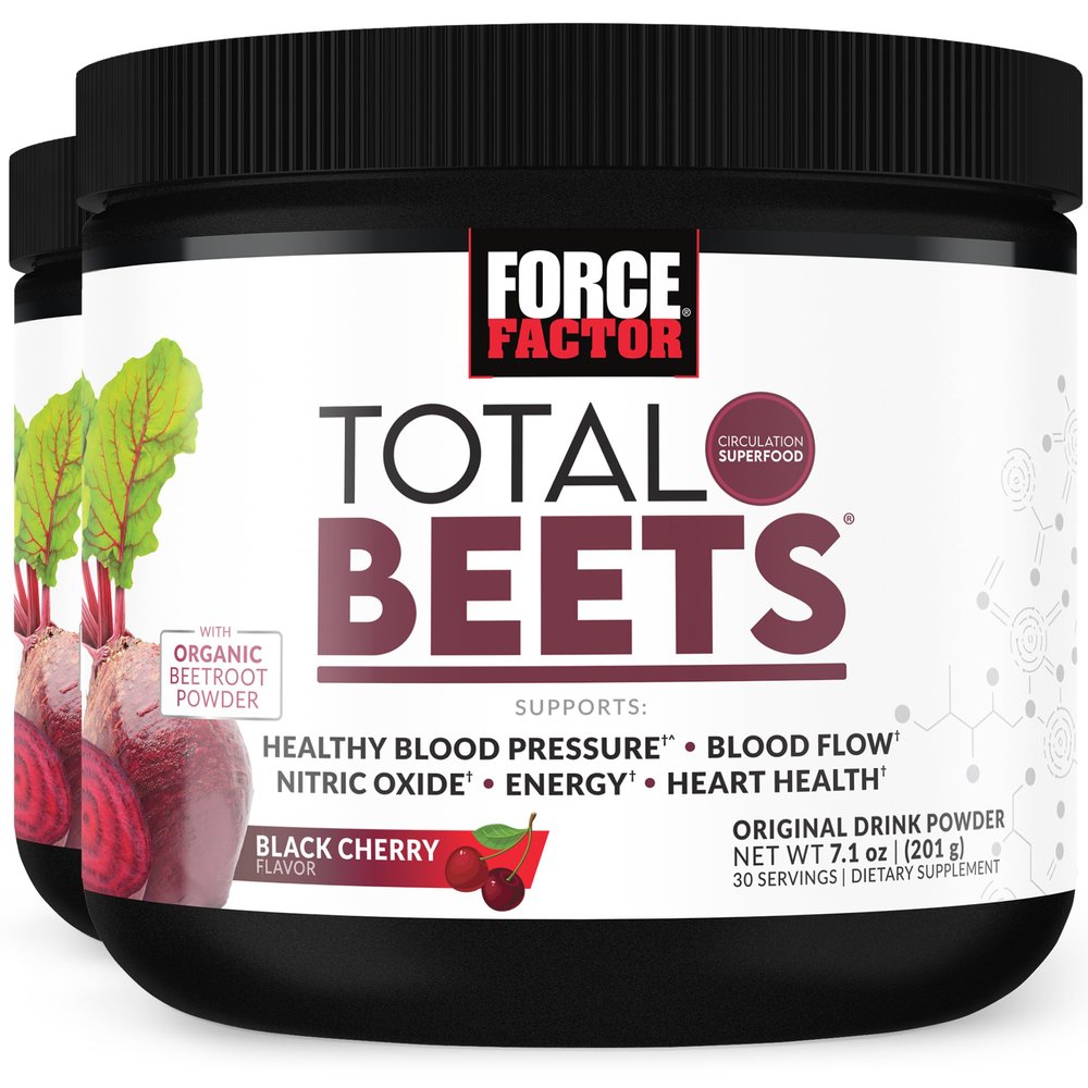Total Beets Superfood Beet Root Powder 2-Pack, Nitrates to Support Circulation, Blood Flow, Nitric Oxide, Energy, Endurance, Stamina, Cardiovascular Heart Health Supplement, Force Factor, 60 Servings