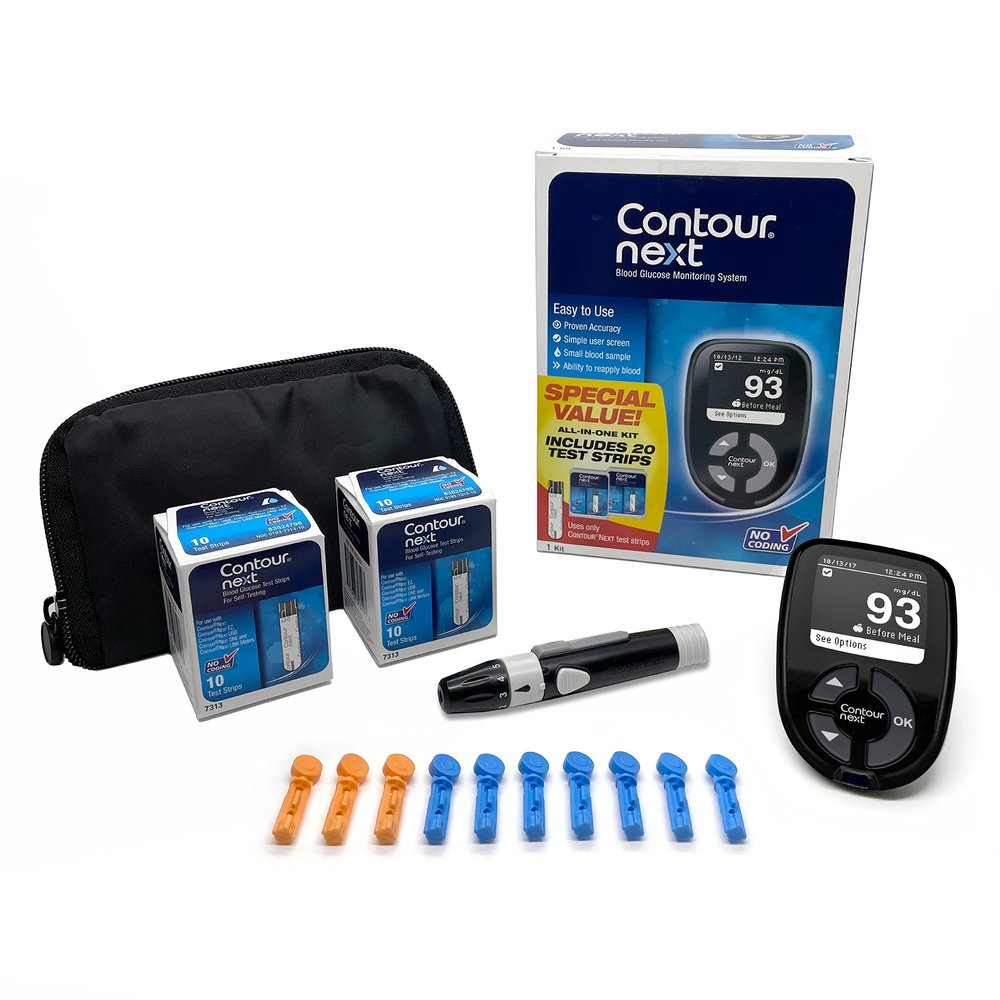 Ascensia CONTOUR NEXT Blood Glucose Monitoring System  All-in-One Kit for Diabetes with Glucose Monitor and 20 Test Strips For Blood Sugar & Glucose Testing