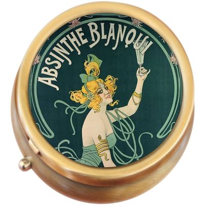Absinthe Blanqui Vintage Art Nouveau Brass Round Pill Box
