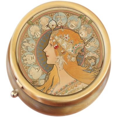 Art Nouveau La Plume Brass Round Pill Box