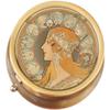 Art Nouveau La Plume Brass Round Pill Box view 1