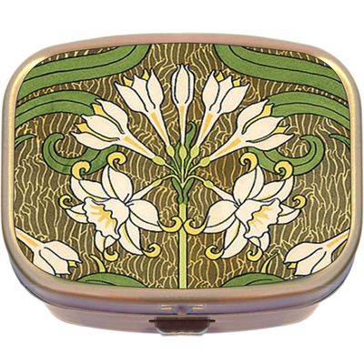 Art Nouveau Flowers Brass Rectangle Pill Box