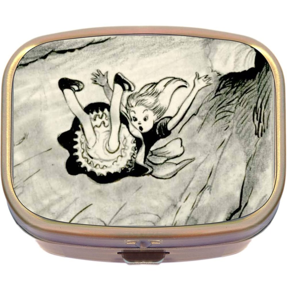Alice Down The Rabbit Hole Brass Rectangle Pill Box