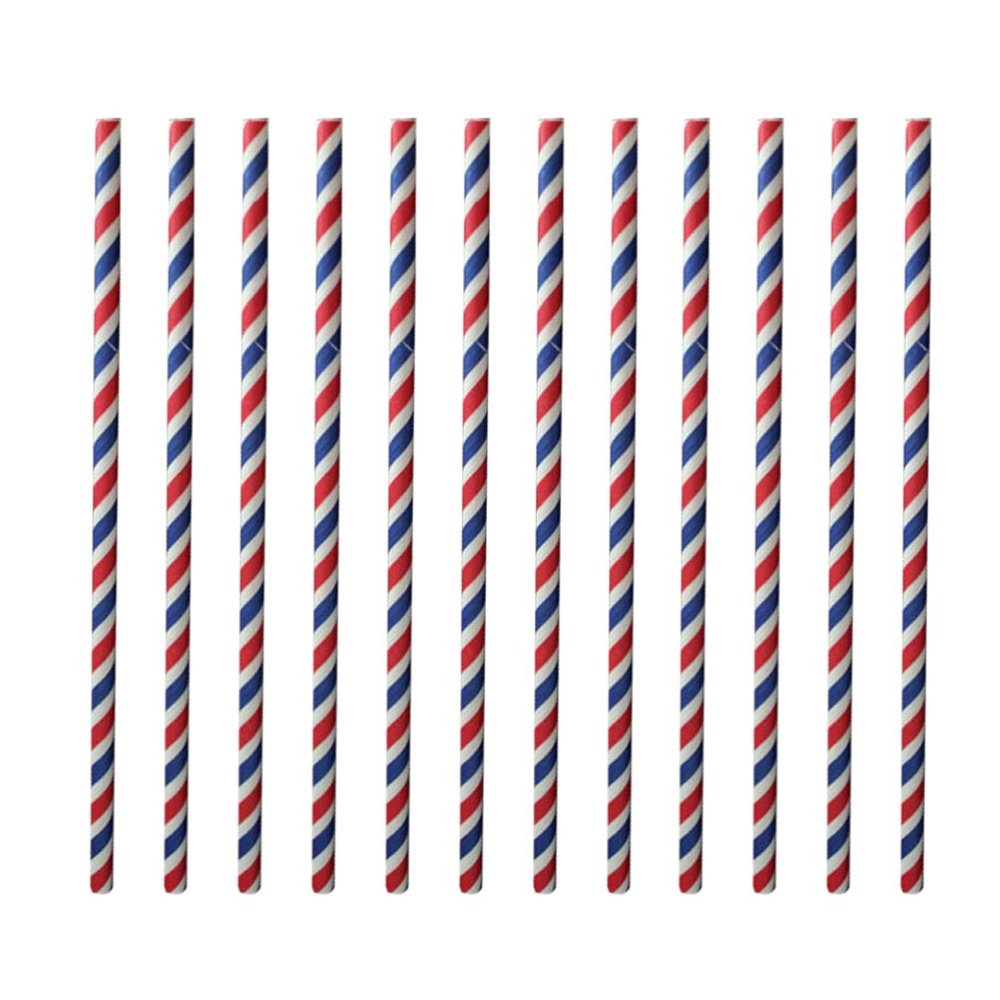 Blue Decor 200 Pcs Disposable 4th of July Paper Straws Blue White Striped Straws Drinking for Memorial Day Patriotic Americana Themed Party Supplies Smoothie