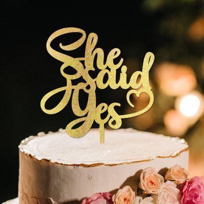 Gold She Said Yes Cake Toppers Mr And Mrs Wedding Cake Topper Bridal Shower Cake Topper For Wedding Personalized Initials Wedding Cake Topper With Date Acrylic Rustic Cake Toppers