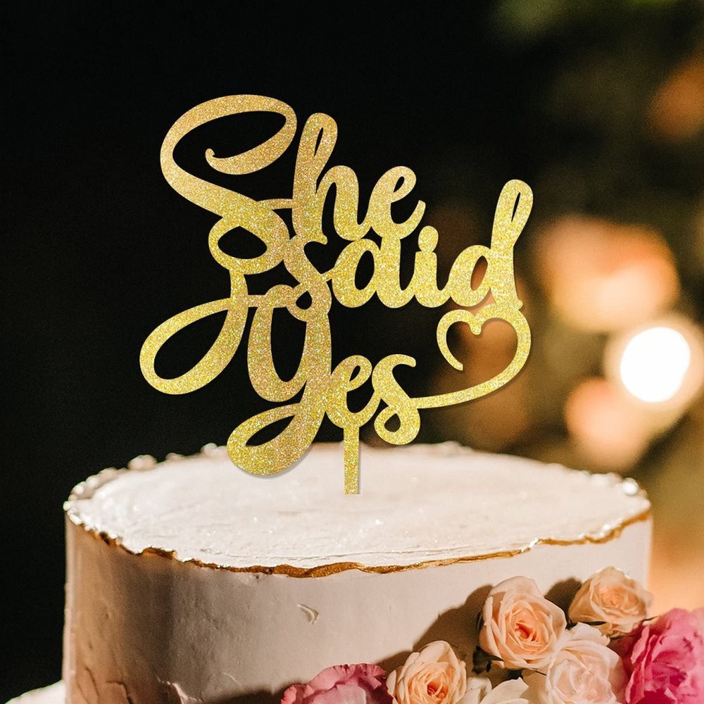 Gold She Said Yes Cake Toppers Mr And Mrs Wedding Cake Topper Bridal Shower Cake Topper For Wedding Personalized Initials Wedding Cake Topper With Date Acrylic Rustic Cake Toppers