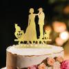 Mr And Mrs Cake Topper For Wedding Couple Married Cake Topper Bride And Groom Silhouette Rustic Cake Topper For Wedding With Pug Dog And Border Collie Gold Acrylic Custom Cake Topper view 1
