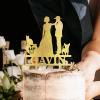 Mr And Mrs Cake Topper For Wedding Couple Married Cake Topper Bride And Groom Silhouette Rustic Cake Topper For Wedding With Pug Dog And Border Collie Gold Acrylic Custom Cake Topper view 2