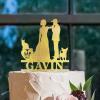 Mr And Mrs Cake Topper For Wedding Couple Married Cake Topper Bride And Groom Silhouette Rustic Cake Topper For Wedding With Pug Dog And Border Collie Gold Acrylic Custom Cake Topper view 4