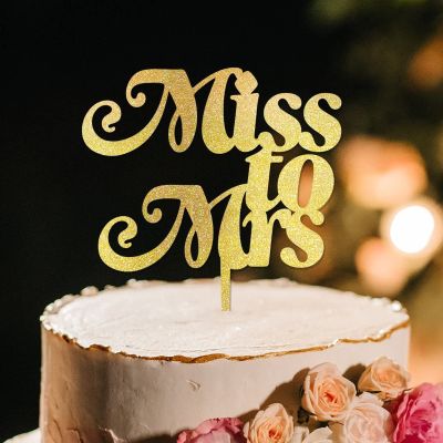 Miss To Mrs Wedding Cake Toppers Gold Bride And Groom Personalized Cake Toppers Mr & Mrs Wedding Cake Toppers Personalized Engagement Wedding Cake Decorating Supplies Acrylic Gold Cake Toppers