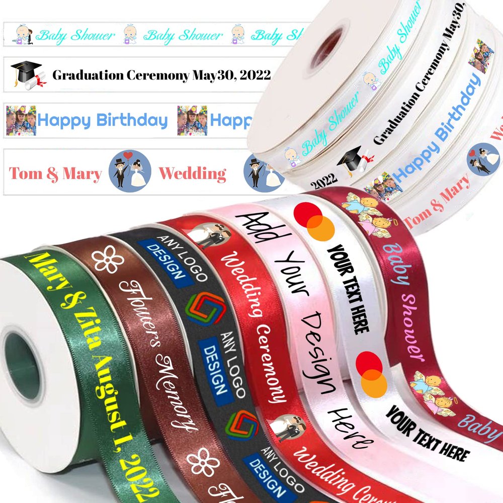 Personalized Ribbon Custom Ribbon with Name/Photo/Text for Favors Wedding Invitation Baby Shower Birthday Party Wrap Gift Box-100 Yards