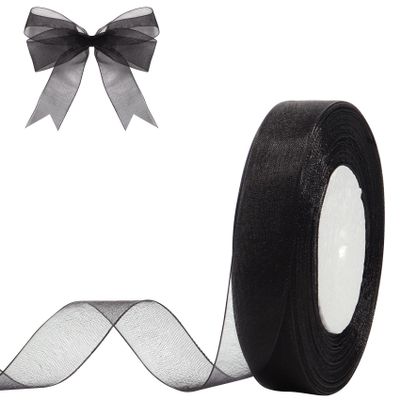 Hiswan 3/4 inch Sheer Organza Ribbon 50 Yards Black Chiffon Ribbon for Gift Wrapping Christmas Halloween Decoration Wedding Bouquet Crafts