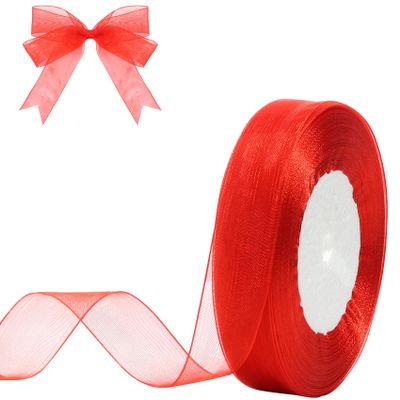 Hiswan 3/4 inch Sheer Organza Ribbon 50 Yards Red Chiffon Ribbon for Gift Wrapping Christmas Halloween Decoration Wedding Bouquet Crafts