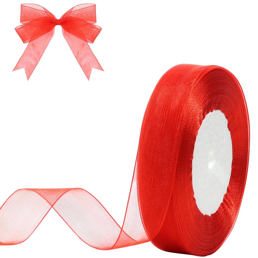 Hiswan 3/4 inch Sheer Organza Ribbon 50 Yards Red Chiffon Ribbon for Gift Wrapping Christmas Halloween Decoration Wedding Bouquet Crafts