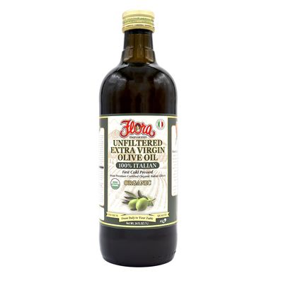 Flora Organic Unfiltered Extra Virgin Olive Oil  100% Italian, First Cold Pressed, USDA Certified Organic, Imported from Puglia  34 fl oz (1L)