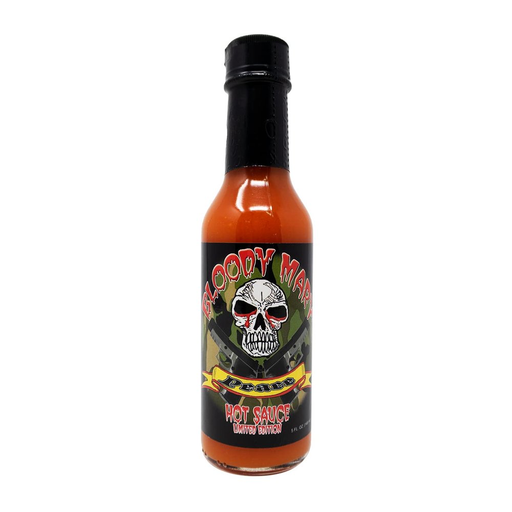 Bloody Mary Habanero Hot Sauce 5 Oz. Great Hot Sauce Gift (Camo Peace Skull Label)