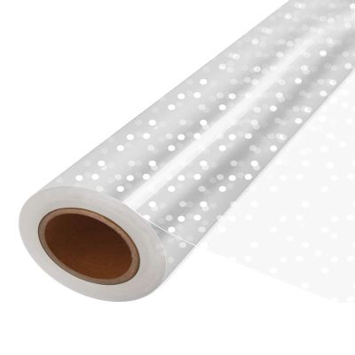 JOYIT 100' Long X 35 Wide Clear Cellophane Wrap Roll with White Dots - 3 Mil Thicker Cellophane Roll, Clear Wrapping Paper for Gift Baskets Wrap (35" Folds into 17.5")