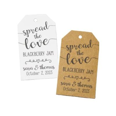 Spread the Love - Kraft Brown or White Matte Small Label Tags - Custom Wedding Favor & Gift Tag (75 tags)