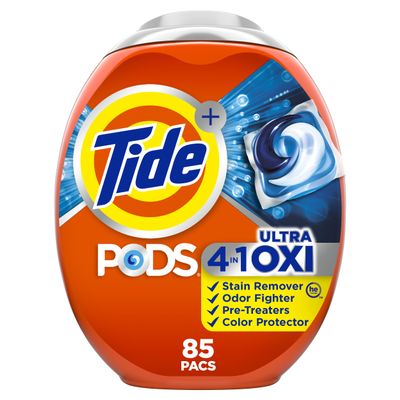 Tide 4-in-1 Ultra Oxi PODS Laundry Detergent Pacs, 85 Count, HE Compatible, Built in Pre-treater for Stains