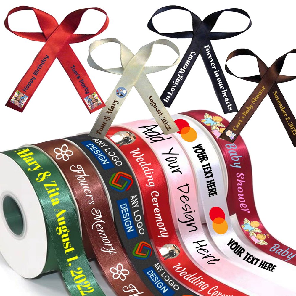 Personalized Ribbon Custom Pre-Cut Ribbon with Name/Photo/Text for Favors Wedding Invitation Baby Shower Birthday Party Wrap Gift Box-100 Yards
