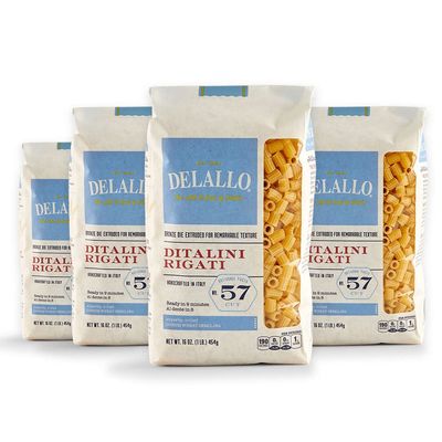 DeLallo Ditalini Pasta, Made in Italy, Made with Only 100% Durum Wheat Semolina Non-Enriched Flour, Bronze Cut, Non-GMO, All Natural, Vegan, Kosher, 1 Pound Bag, (4 Pack)