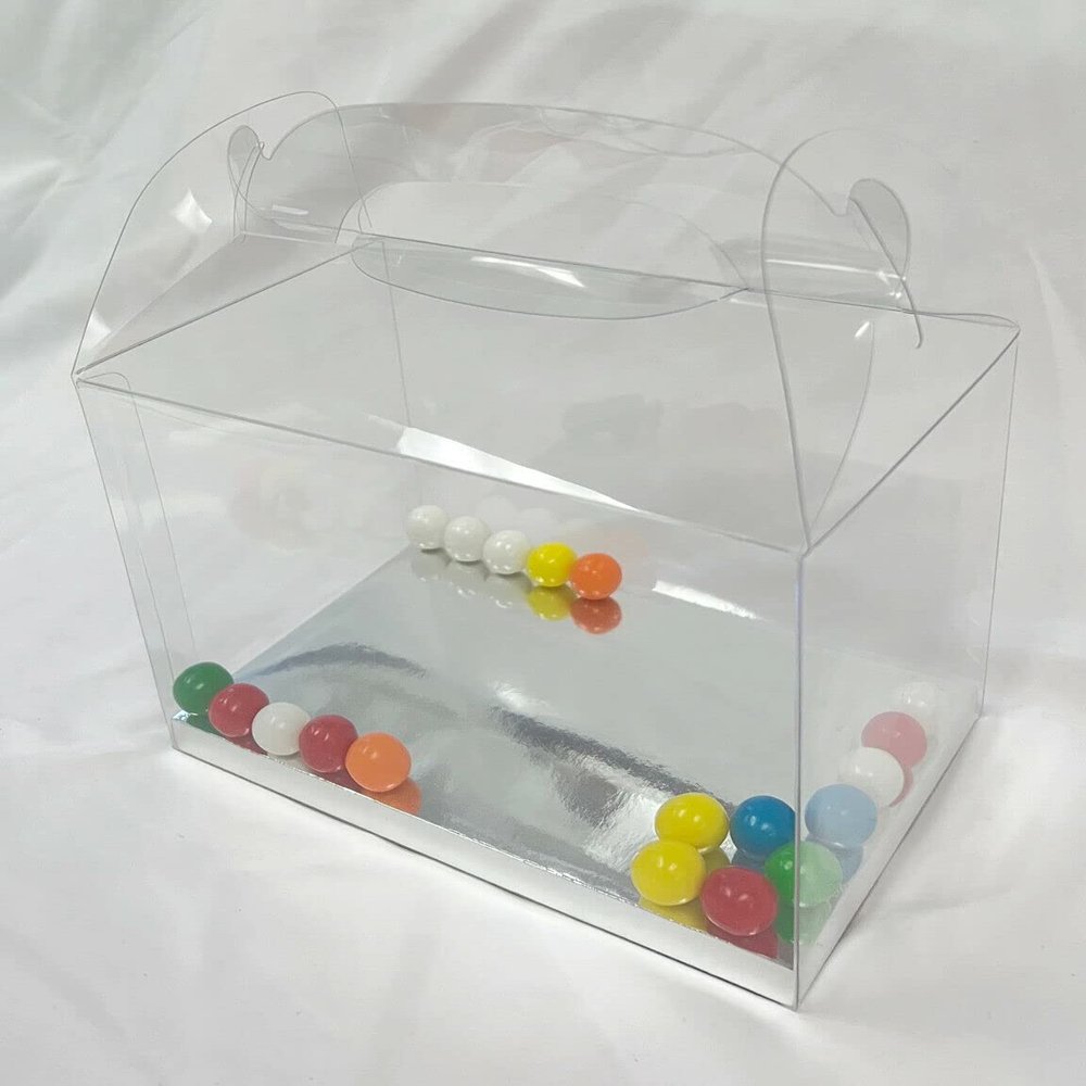 24 pieces 7 x 4-1/2 x 5" APET Handle Top Automatic Lock Bottom with Silver Card
