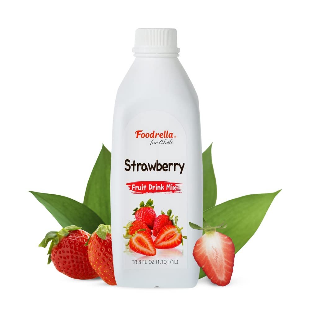 Foodrella Strawberry Flavor Concentrate Syrup Fruit Puree, 33.8 Fl Oz (1L), Makes A Refreshing Cool Drink Including Fruit Drinks, Smoothies, Juice, Soda, Iced tea & More