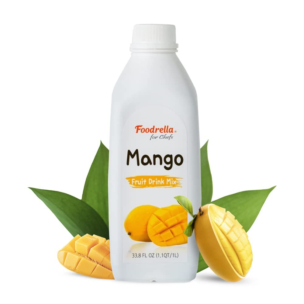 Foodrella Mango Flavor Concentrate Syrup Fruit Puree, 33.8 Fl Oz (1L), Makes A Refreshing Cool Drink Including Fruit Drinks, Smoothies, Juice, Soda, Iced tea & More