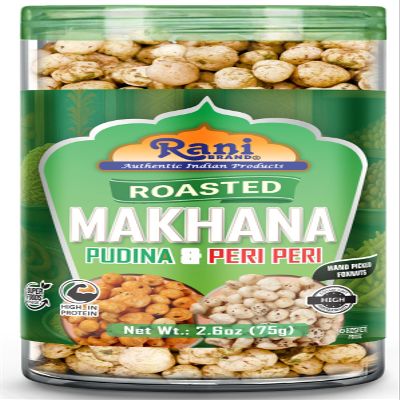 Rani Roasted Makhana (Fox Nut/Popped Lotus Seed) 2in1 Pudina & Peri Peri 2.6oz (75g) Ready to eat, Hand Picked Foxnuts ~ High in Protein | Vegan | Gluten Friendly | NON-GMO | Kosher | Indian Origin