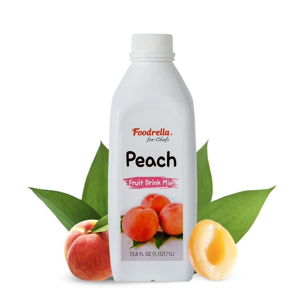 Foodrella Peach Flavor Concentrate Syrup Fruit Puree, 33.8 Fl Oz (1L), Makes A Refreshing Cool Drink Including Fruit Drinks, Smoothies, Juice, Soda, Iced tea & More