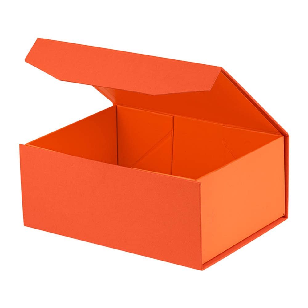 OBMMIRAO Upgrade 1PCS Orange Gift Box 9.5x7x4 Inches, Sturdy Gift Box with Lid for Gift Packaging, Foldable Magnetic Closure Storage Boxes, Bridesmaid Proposal Box, Rectangle Collapsible Box