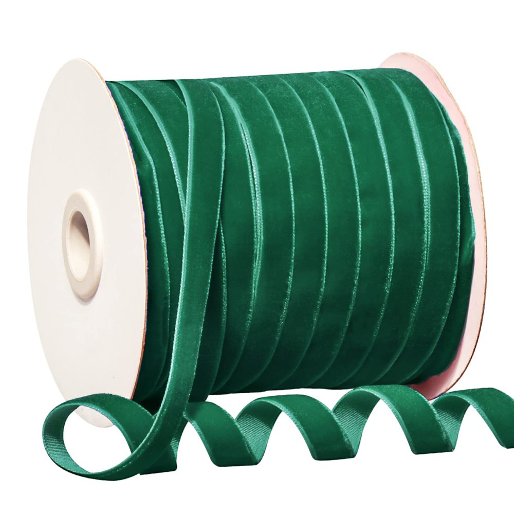 50 Yards Velvet Ribbon, 3/8 inch (10mm) Green Velvet Ribbon for Gift Wrapping, Valentine's Day, Wedding, Christmas, DIY Crafts, Decoration, Choker