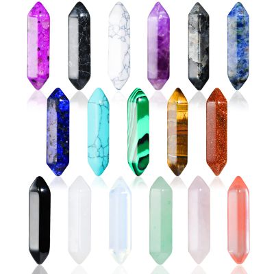 17Pcs Healing Crystals Stones Sets, Hexagonal Bullet Shaped Reiki Meditation Gemstone Chakra Stones Tiger Eye Obsidian Quartz Crystals Gemstone Wand Set Pendants with Storage Box