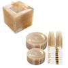DaYammi Gold Glitter Dinnerware Set for party- 50 Dinner Plates, 150 Dessert Plates -50 Per Rolled Napkins with Gold Cutlery - 50 Disposable Cups 9 OZ -100 Small Plastic Cake Forks view 1