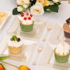 DaYammi Gold Glitter Dinnerware Set for party- 50 Dinner Plates, 150 Dessert Plates -50 Per Rolled Napkins with Gold Cutlery - 50 Disposable Cups 9 OZ -100 Small Plastic Cake Forks view 2