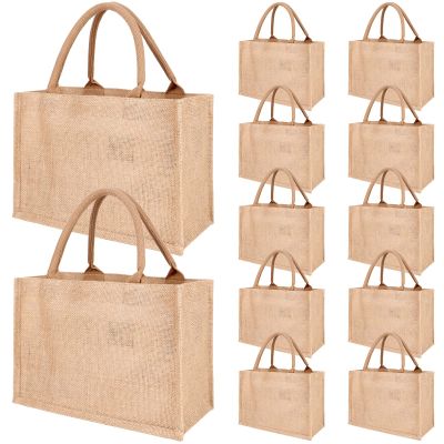12 Pcs Large Jute Totes Burlap Gift Bags with Handles 12.6x 8.3 x 5.1inches Reusable Blank Bridesmaid Gift Bags Burlap Bags for Beach Teacher Bridesmaid Wedding DIY Decoration(12.6x 8.3 x 5.1inches)