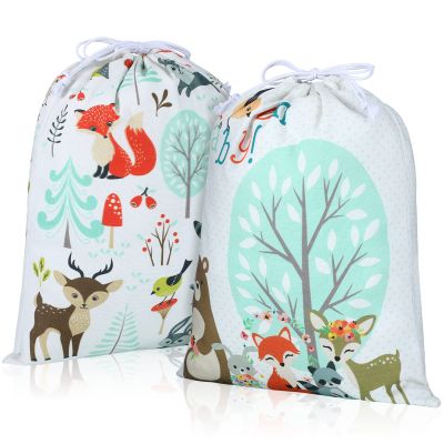 Shappy 2 Pcs Drawstring Fabric Gift Bags, Woodland Animal Reusable Gift Wrap, 15.75 x 11.81'' Large Bag for Christmas Baby Shower Party Favor Gender Reveal Birthday Party Supplies